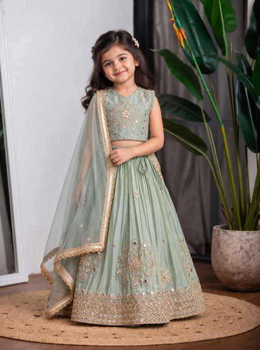 Green Heavy Mirror Ghagra