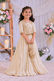 Offwhite Shimmery Embroidered Top With Pleated Palazzo and Dupatta