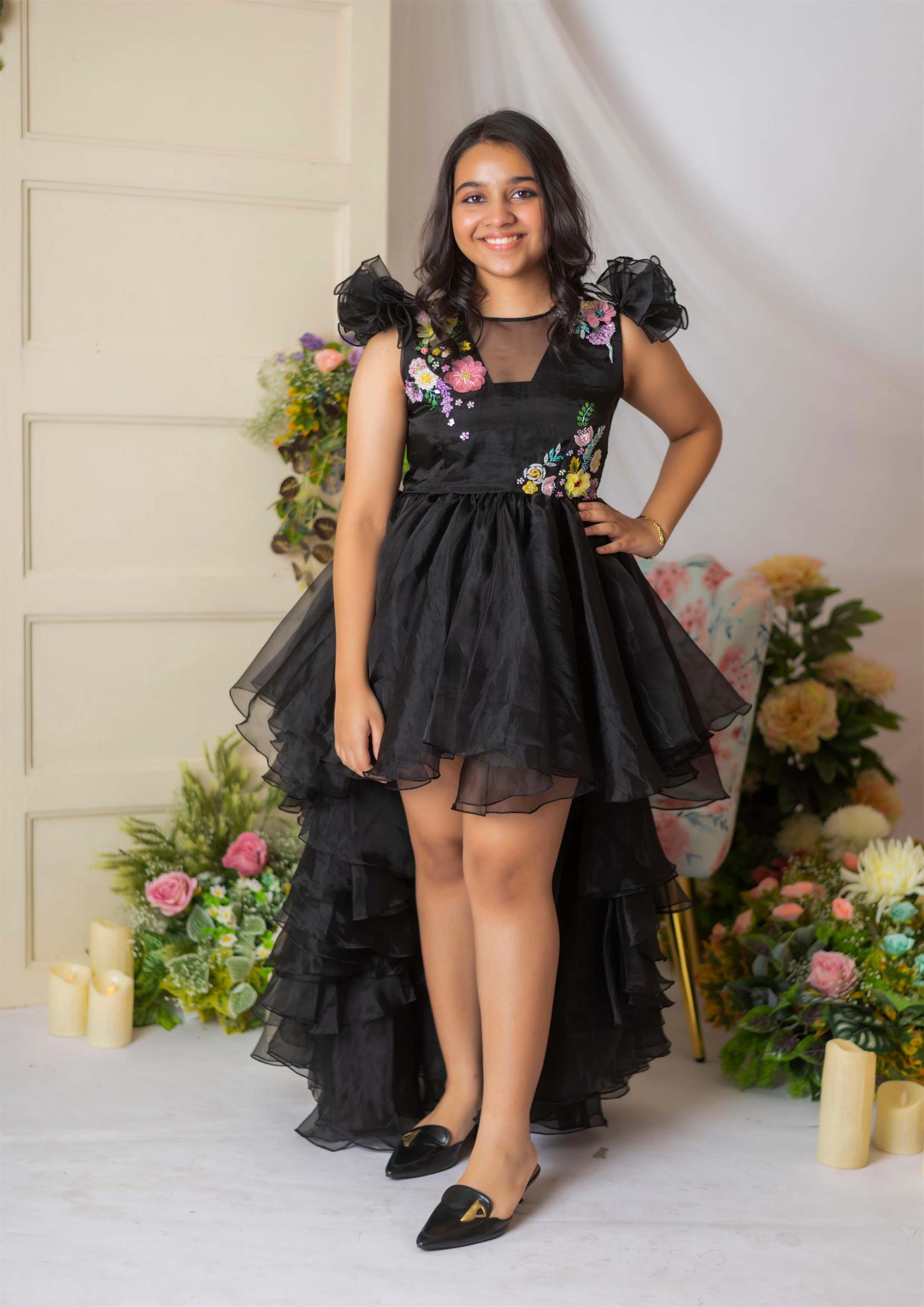 Black Floral Embroidered High Low Gown Lil Angels Black Floral Embroidered High Low Gown Lil Angels