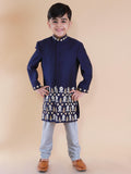 Blue Embroidered Ikkat Sherwani Set