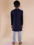Blue Embroidered Ikkat Sherwani Set