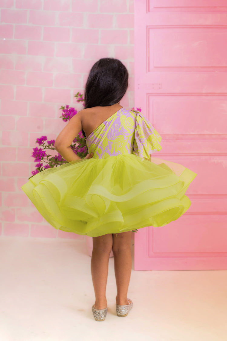 Lilac Green One Shoulder Ruffle Dress