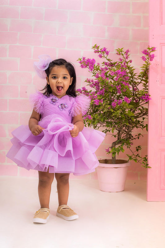 Lilac Butterfly Ruffle Dress