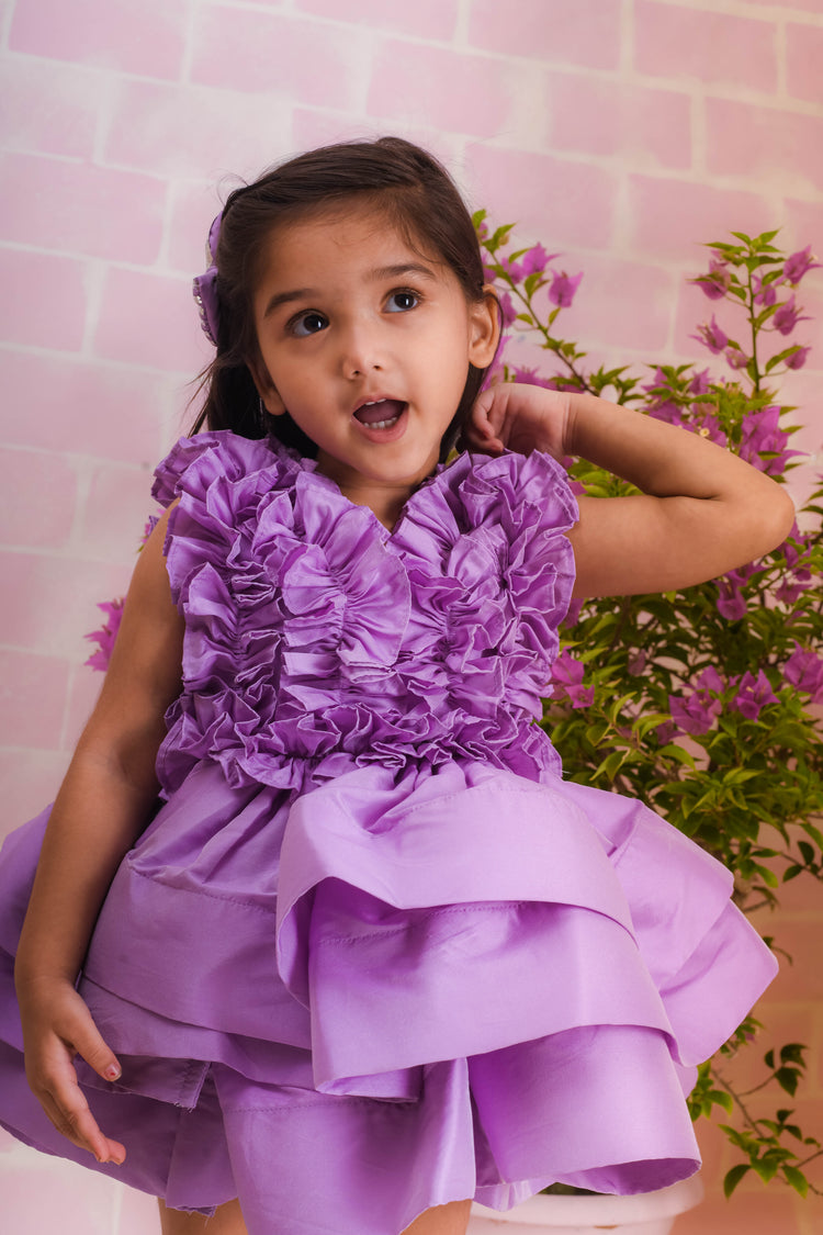 Lilac Ruched Ruffle Dress