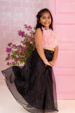 Onion Pink Feather Top With Black Palazzo