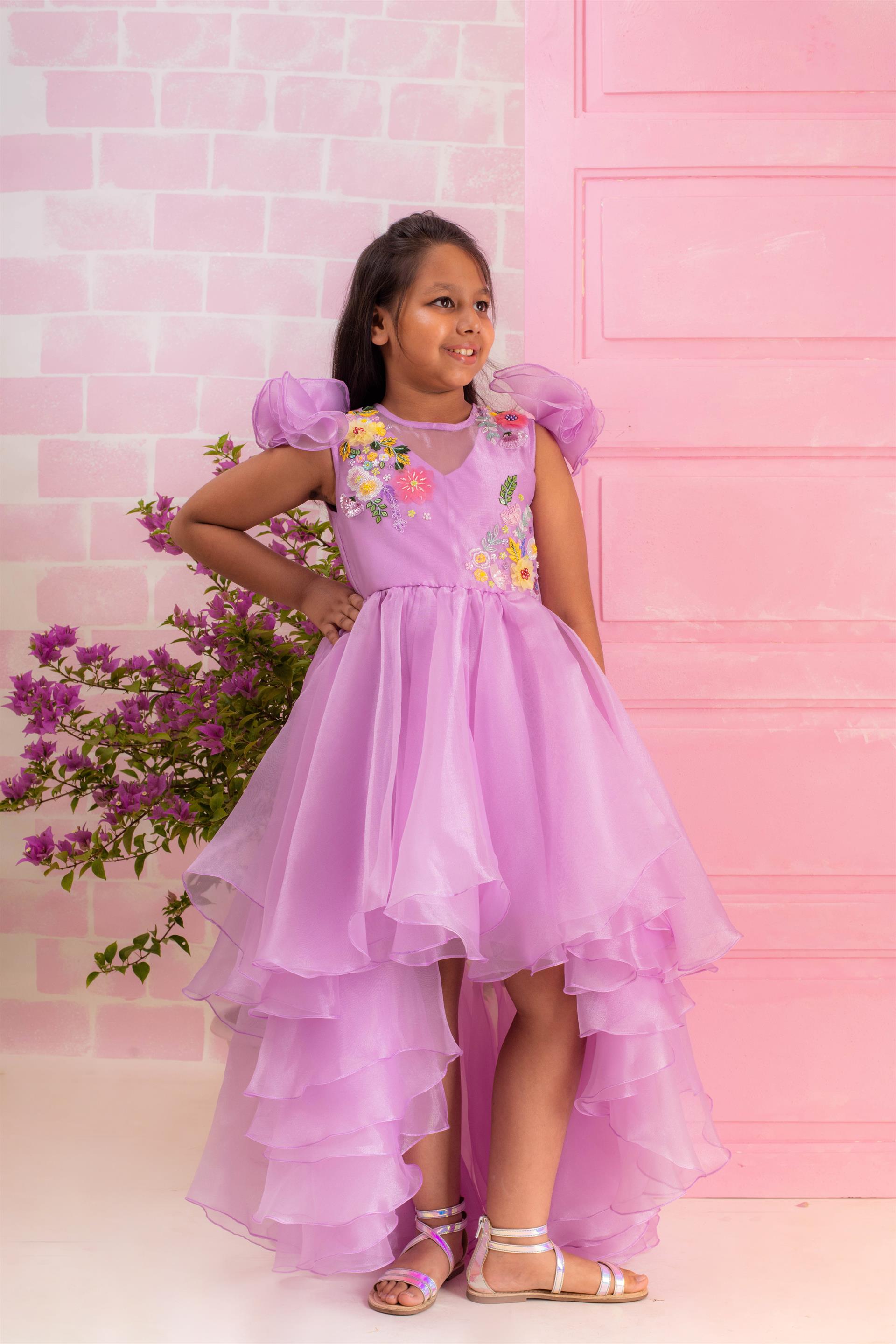 Lavender Floral Embroidered High Low Gown Lil Angels Lavender Floral Embroidered High Low Gown Lil Angels