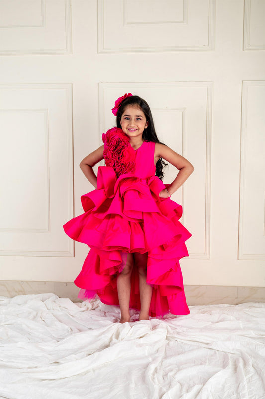 Hot Pink Rose High Low Gown