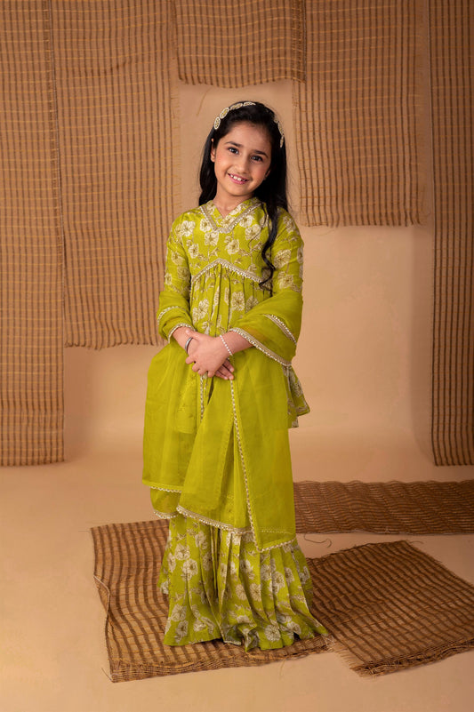 Green Floral Silk Sharara