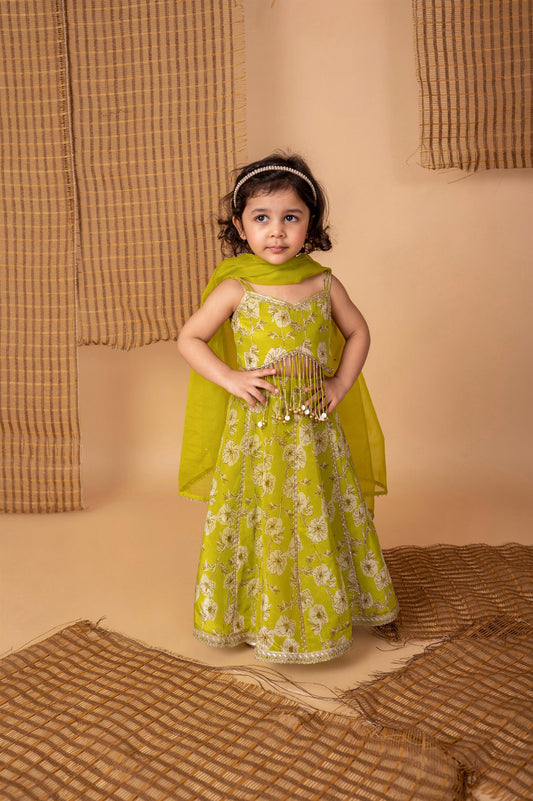 Green Floral Silk Ghaghra