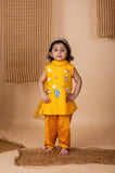 Fun Embroidery Yellow Bandhej Suit