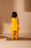Fun Embroidery Yellow Bandhej Suit
