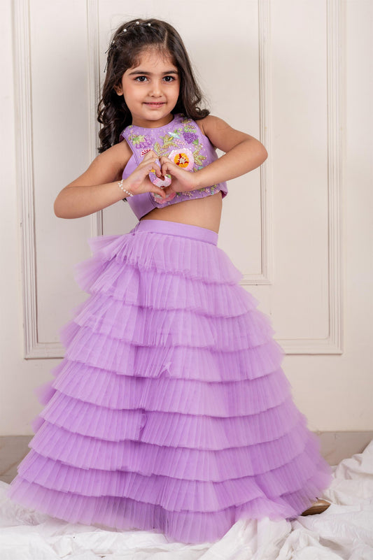 Lilac frill embroidery Ghaghra