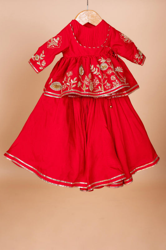 Red heavy embroidery peplum ghaghra