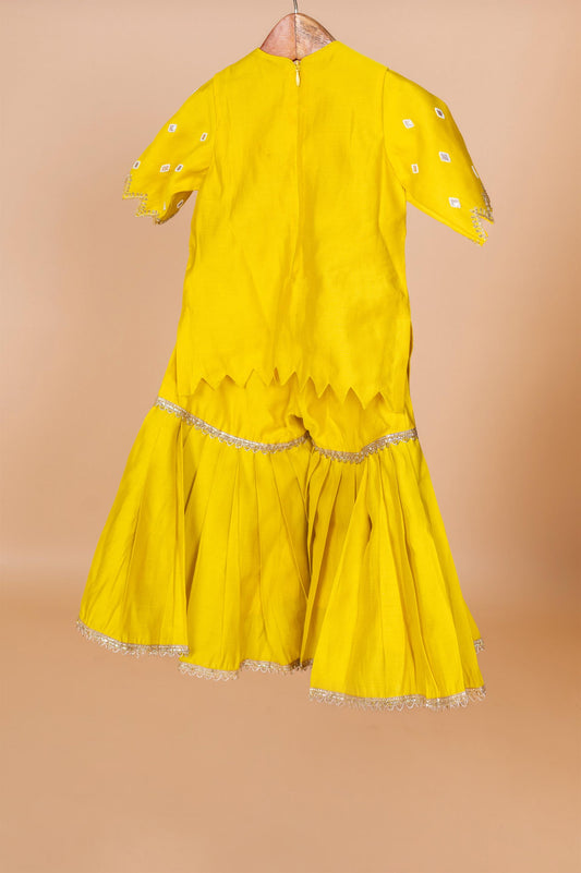 Yellow Sharara with hand done Pearl and Sequins Embroidery