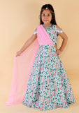 Flamingo Gown With Pink Drape Dupatta