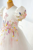 Luxury Satin Hand Embroidered Bow Embroidered Dress With Delicate Flowers