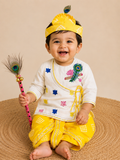 Yellow Bandhej with Basuri and Lotus embroidery