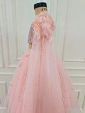 Peach Stone Embroidered Feather Sleeved Ghaghra