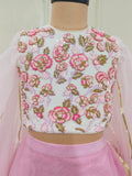 Pink Ombre Shaded Embroidered Flower Ghaghra