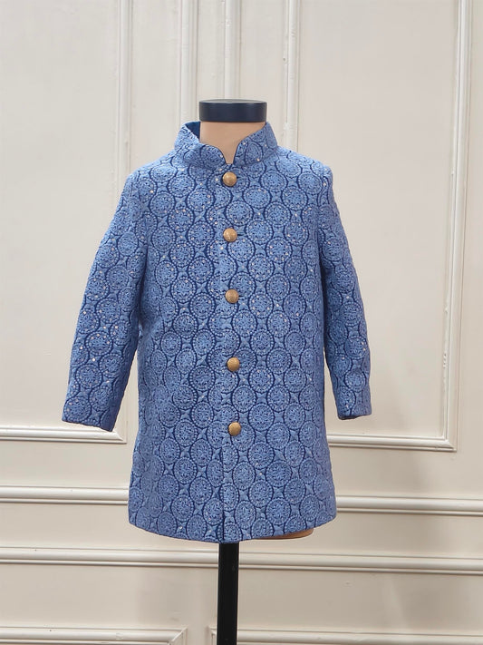 Flower Embroidery Black Sherwani Set