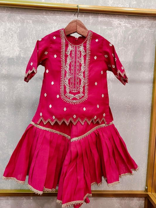 Pink Sharara with hand done Pearl and Sequins Embroidery