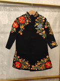 Flower Embroidery Black Sherwani Set
