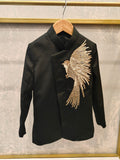 BLACK HAND DORI EMBROIDERY BIRD ACHKAN WITH PANTS