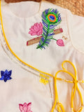 Yellow Bandhej with Basuri and Lotus embroidery