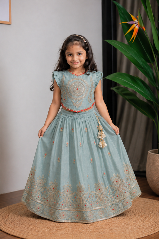 Blue Shimmer Embroidered Ghaghra