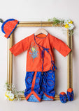 Orange Blue Bandhej Boy Jaamna Set