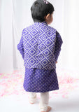 Purple Bandhej Nehru Kurta Set
