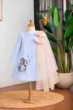Tom and Jerry Embroidered Dress With a Cute Bow On The Shoulder