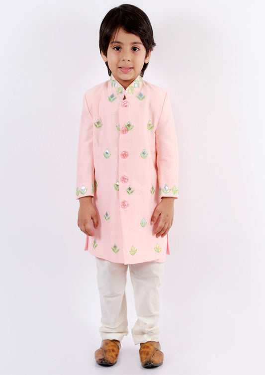 Pink Embroidered Achkan