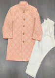 Peach Chikankari Sherwani Set