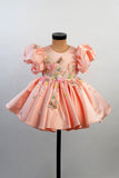 Peach Embroidery Luxury Satin Dress