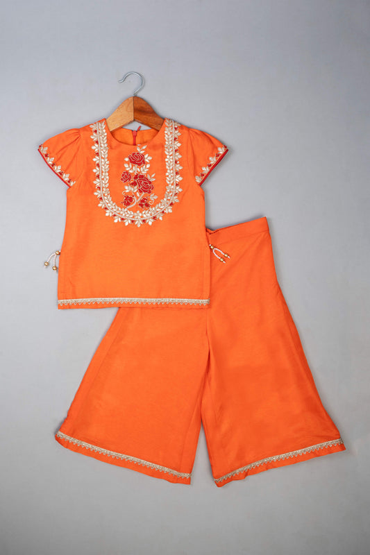 Orange Knot Embroidery Palazzo Set