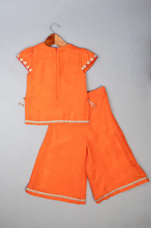 Orange Knot Embroidery Palazzo Set