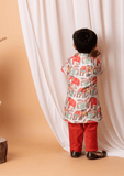 Orange Elephant Kurta Set