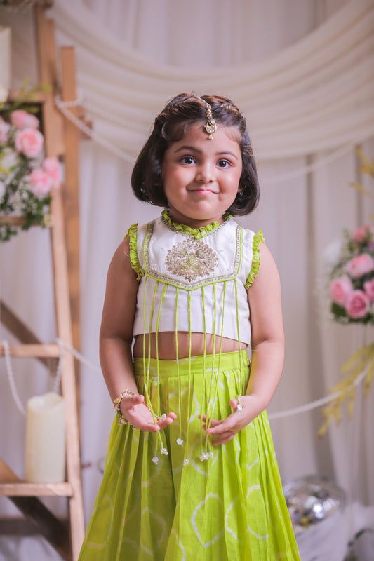 Green Bandhej Embroidery Palazzo Set