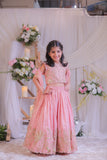 Peach Shimmery Embroidered Top With Shimmery Flared Lehenga And Dupatta