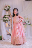 Peach Shimmery Embroidered Top With Shimmery Flared Lehenga And Dupatta