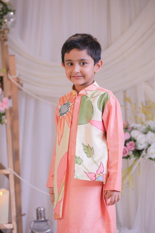 Peach Floral Kurta Churidaar