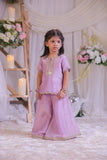 Lilac Shimmer Pearl Embroidered Kurti With Palazzo And Dupatta