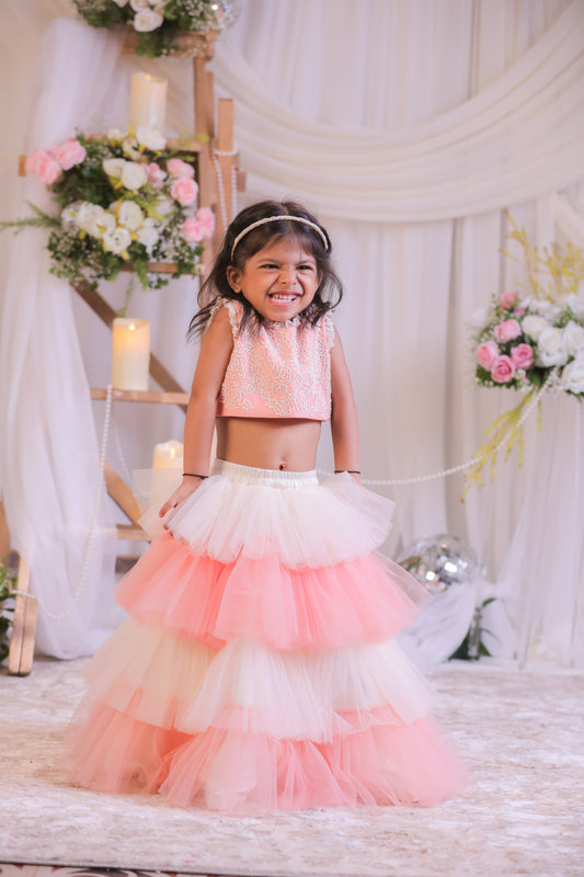 Peach Pearl Frill Ghaghra Set