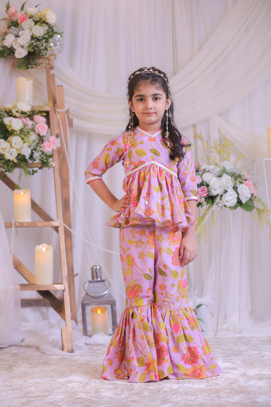 Lilac Printed Sharara Set