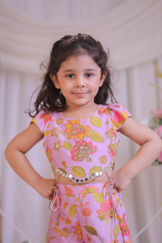 Lilac Printed Mirror Work Set