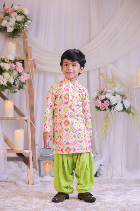 White Green Ikkat Kurta Patiala