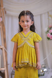 Mustard Embroidered Peplum Top And Sharara