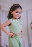 Green Tissue Waistcoat Palazzo Set