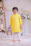 Yellow Lotus Embroidered Kurta With Churidar